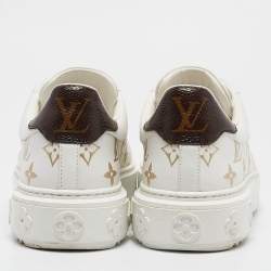 Louis Vuitton White/Gold Monogram Leather Time Out Sneakers Size 37.5