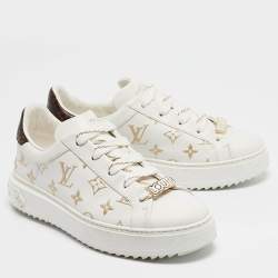 Louis Vuitton White/Gold Monogram Leather Time Out Sneakers Size 37.5