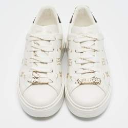 Louis Vuitton White/Gold Monogram Leather Time Out Sneakers Size 37.5