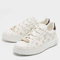 Louis Vuitton White/Gold Monogram Leather Time Out Sneakers Size 37.5