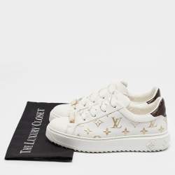 Louis Vuitton White/Gold Monogram Leather Time Out Sneakers Size 37.5