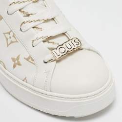 Louis Vuitton White/Gold Monogram Leather Time Out Sneakers Size 37.5