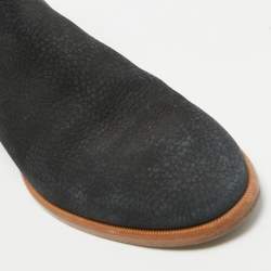 Pre Owned Louis Vuitton Black Nubuck Leather Logo Strap Ankle Length Boots Size 39