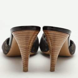 Louis Vuitton Brown Min Lin Canvas and Patent Leather Slide Sandals Size 40