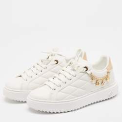 Louis Vuitton White/Peach Leather Time Out Sneakers Size 38