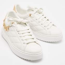 Louis Vuitton White/Peach Leather Time Out Sneakers Size 38