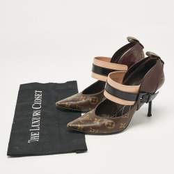 Pre Owned Louis Vuitton Brown Monogram Canvas and Leather Pointed Toe Pumps Size 38