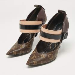 Pre Owned Louis Vuitton Brown Monogram Canvas and Leather Pointed Toe Pumps Size 38