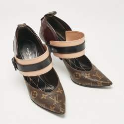 Pre Owned Louis Vuitton Brown Monogram Canvas and Leather Pointed Toe Pumps Size 38