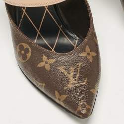Pre Owned Louis Vuitton Brown Monogram Canvas and Leather Pointed Toe Pumps Size 38