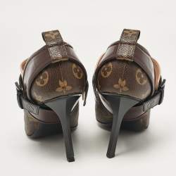 Pre Owned Louis Vuitton Brown Monogram Canvas and Leather Pointed Toe Pumps Size 38