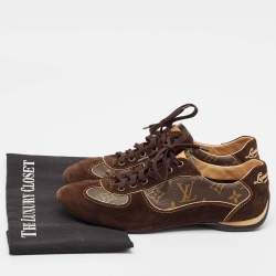 Louis Vuitton Brown Monogram Canvas and Suede Lace Up Sneakers Size 39