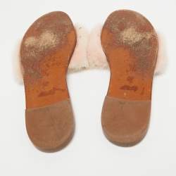 مملوكة مسبقًا Louis Vuitton Pink Mink Fur Lock It Flat Slide Sandals Size 37