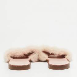 مملوكة مسبقًا Louis Vuitton Pink Mink Fur Lock It Flat Slide Sandals Size 37