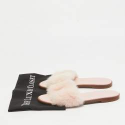 مملوكة مسبقًا Louis Vuitton Pink Mink Fur Lock It Flat Slide Sandals Size 37