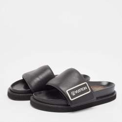 Pre Owned Louis Vuitton Black Leather Sunset Slide Sandals Size 37