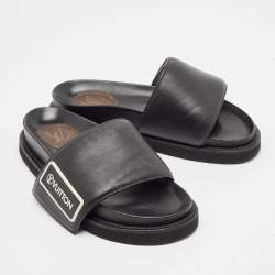 Pre Owned Louis Vuitton Black Leather Sunset Slide Sandals Size 37