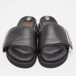 Pre Owned Louis Vuitton Black Leather Sunset Slide Sandals Size 37