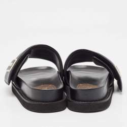 Pre Owned Louis Vuitton Black Leather Sunset Slide Sandals Size 37