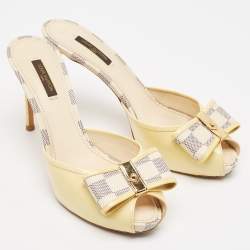 Louis Vuitton Cream Patent Leather Azur Damier Canvas Sandals Size 38.5