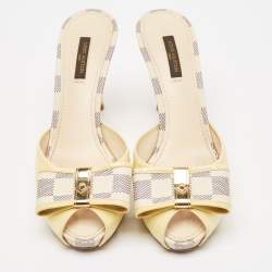 Louis Vuitton Cream Patent Leather Azur Damier Canvas Sandals Size 38.5