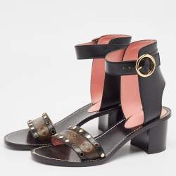 Pre Owned Louis Vuitton Black Canvas and Leather Passenger Ankle Strap Sandals 41