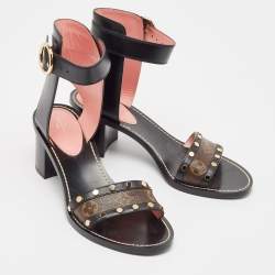 Pre Owned Louis Vuitton Black Canvas and Leather Passenger Ankle Strap Sandals 41