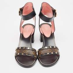 Pre Owned Louis Vuitton Black Canvas and Leather Passenger Ankle Strap Sandals 41
