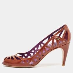 Louis Vuitton Brown Leather Cutout Peep Toe Pumps Size 38.5