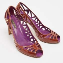 Louis Vuitton Brown Leather Cutout Peep Toe Pumps Size 38.5