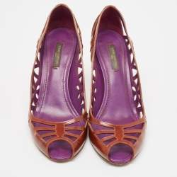 Louis Vuitton Brown Leather Cutout Peep Toe Pumps Size 38.5