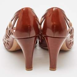 Louis Vuitton Brown Leather Cutout Peep Toe Pumps Size 38.5