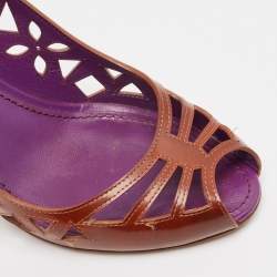 Louis Vuitton Brown Leather Cutout Peep Toe Pumps Size 38.5