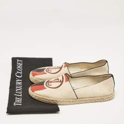 Louis Vuitton Beige Canvas Postcard Espadrille Flats Size 36.5