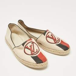 Louis Vuitton Beige Canvas Postcard Espadrille Flats Size 36.5