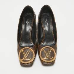 مملوكة مسبقًا Louis Vuitton Brown Canvas Madeleine Block Heel Pumps Size 36.5