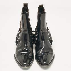 Louis Vuitton Black Patent Leather and Nano Monogram Canvas Rhapsody Boots Size 38