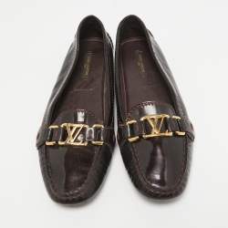 Louis Vuitton Burgundy Patent Leather Oxford Loafers Size 38