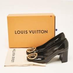 Pre Owned Louis Vuitton Black Patent Leather Madeleine Block Heel Pumps Size 38.5