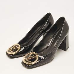Pre Owned Louis Vuitton Black Patent Leather Madeleine Block Heel Pumps Size 38.5