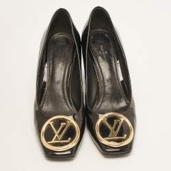 Pre Owned Louis Vuitton Black Patent Leather Madeleine Block Heel Pumps Size 38.5