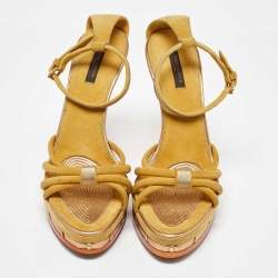 Louis Vuitton Yellow Suede Cleo Pompeii Platform Ankle Strap Sandals Size 40