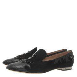 مملوكة مسبقًا Louis Vuitton Black Beaded Suede and Crocodile Cap Toe Smoking Slippers Size 38