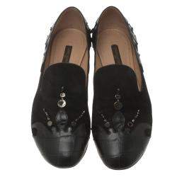 مملوكة مسبقًا Louis Vuitton Black Beaded Suede and Crocodile Cap Toe Smoking Slippers Size 38