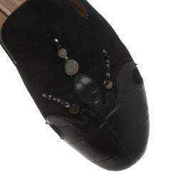 مملوكة مسبقًا Louis Vuitton Black Beaded Suede and Crocodile Cap Toe Smoking Slippers Size 38