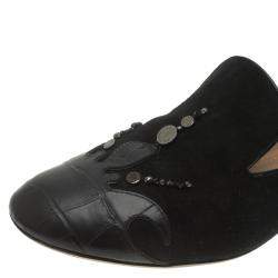 مملوكة مسبقًا Louis Vuitton Black Beaded Suede and Crocodile Cap Toe Smoking Slippers Size 38