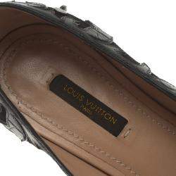 مملوكة مسبقًا Louis Vuitton Black Beaded Suede and Crocodile Cap Toe Smoking Slippers Size 38