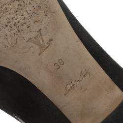 مملوكة مسبقًا Louis Vuitton Black Beaded Suede and Crocodile Cap Toe Smoking Slippers Size 38