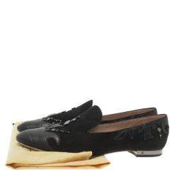 مملوكة مسبقًا Louis Vuitton Black Beaded Suede and Crocodile Cap Toe Smoking Slippers Size 38