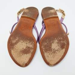 Pre Owned Louis Vuitton Metallic Purple Leather Flat Sandals Size 37.5